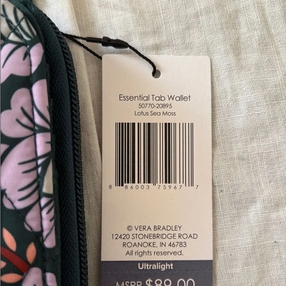 Vera Bradley Quilted Zip Wallet in Dark Green with Lavender Floral - Picture 2 of 5